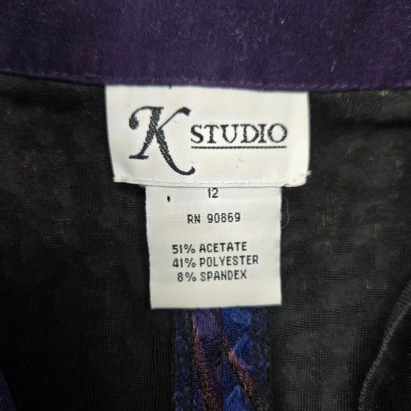 Vintage 90s Purple Jacquard Dress Set Jacket Career Party Two Piece Set Size 12 - Picture 6 of 16